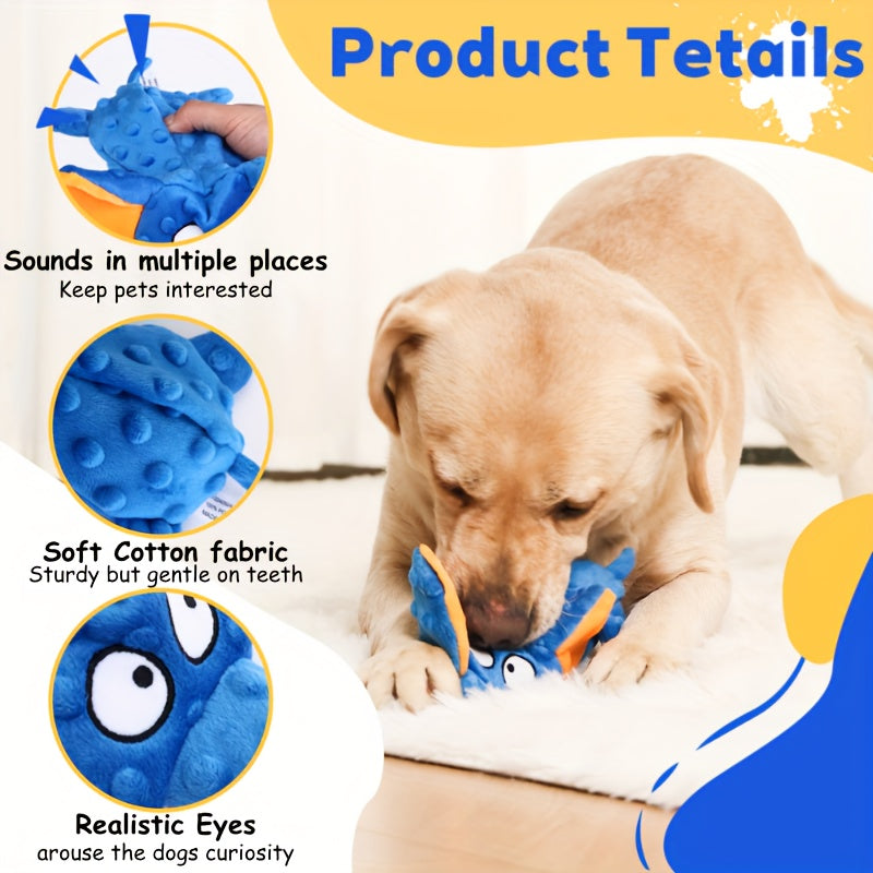 Unstuffed Elephant Squeaky Dog Toy with Crinkle Fabric in Blue or Blue-and-Purple Checkout Options