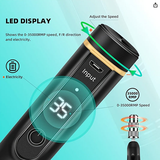 Electric Nail Drill 35000 RPM Rechargeable Pen with Digital Display, Forward Reverse and Three Colors