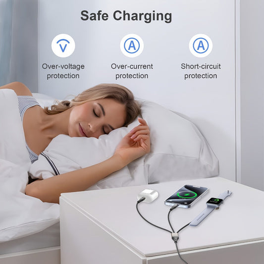 Multi Charging Cable 3-in-2 Fast Charging Set of 2, Compatible with Apple Watch Ultra Series 10 9 8 7 6 SE iPhone 16 15 14 13 12 Samsung Galaxy, USB-C & USB-A, 2FT + 4FT Portable Cord Combo