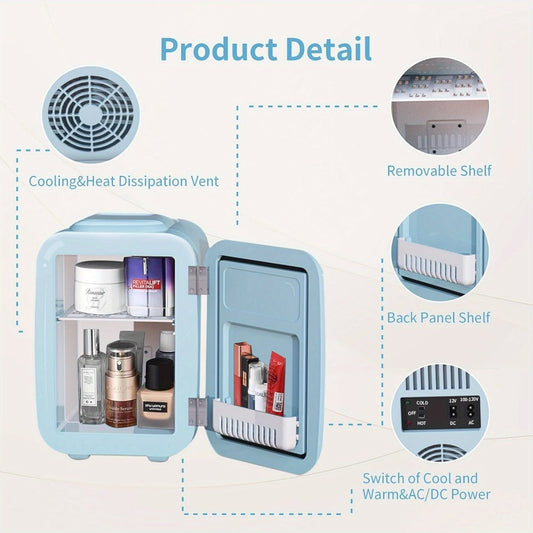 Mini Fridge 4 Liter 6 Cans - Thermoelectric Cooler and Warmer, 110V AC & 12V DC Portable Small Refrigerator for Bedroom, Office, Dorm, Car & Camping, Quiet 25dB Personal Mini Fridge 6 Colors