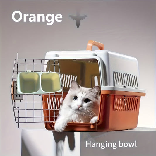 Hard Sided Pet Carrier Airline Approved - Durable Travel Crate for Cats and Dogs Up to 14 Pounds, Ventilated Hard Shell Kennel for Air and Road Travel, Secure Locking Door, Available in Orange Blue Grey