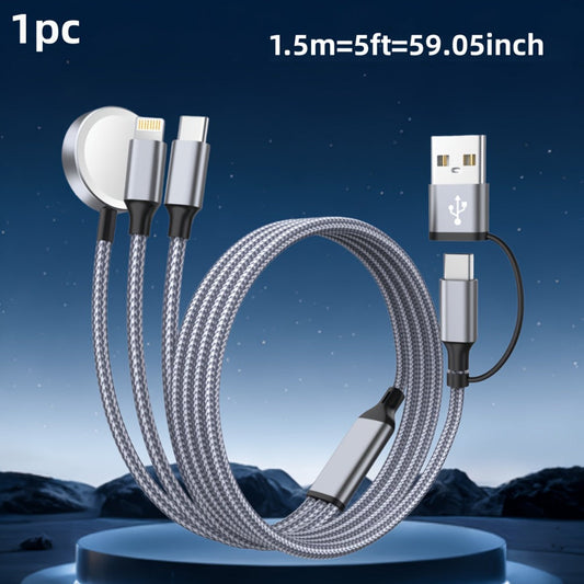 3-in-2 Multi Charging Cable for Apple Watch iPhone Samsung Galaxy – Fast Charging USB-A & USB-C Compatible with iWatch Ultra Series 10 9 8 7 6 SE iPhone 17 16 15 14 Portable Cord Gray Red Pink Multiple Colors