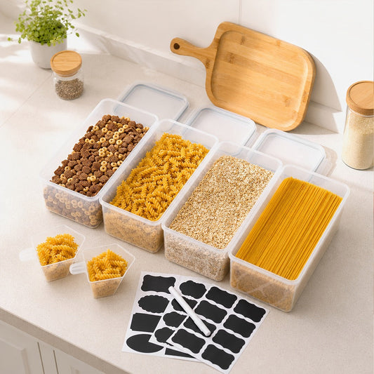 Food Storage Containers Four-Pack 108 oz PP Pantry Set with Gull-Wing Locks and Black Lids
