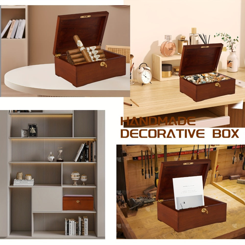 Jewelry Box, Handcrafted Wood Storage Chest with Hinged Lid, Key Lock and 11 x 8.5 x 5.25-Inch Exterior