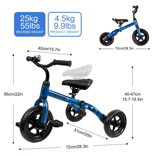 3-in-1 Toddler Tricycle & Balance Bike for Kids Ages 2-5 – Folding Trike with Adjustable Seat & Removable Pedals, Ride-On Toy for Boys & Girls, Outdoor Birthday & Christmas Gift (Max 55 lbs)