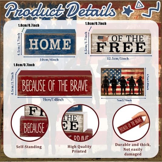 4th of July Tiered Tray Decor – Patriotic Wooden Table Centerpiece with American Flag Signs for Independence Day, Memorial Day & Rustic Farmhouse Home Decor
