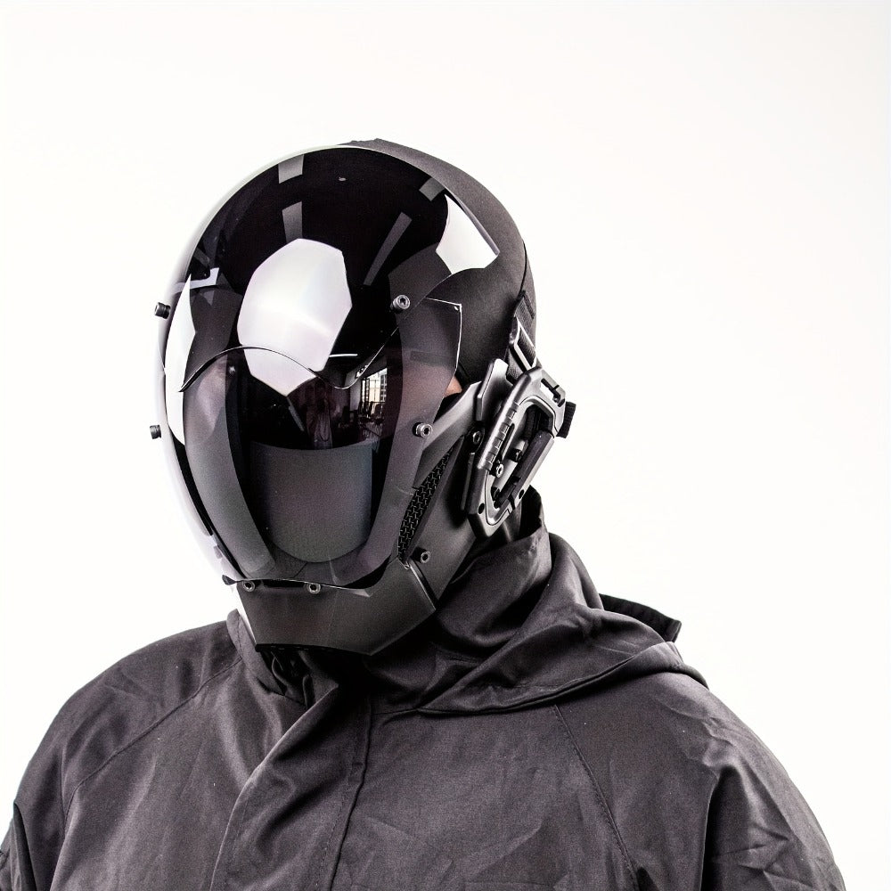Mechanical Cyberpunk Mask Black, Futuristic Sci-Fi Half Face Costume Prop for Halloween Cosplay, Rave Bar Club Party