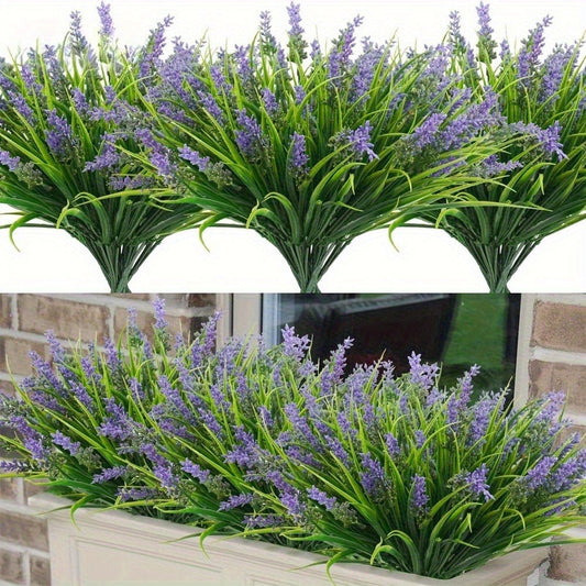 Artificial Flowers 11-Piece Lavender Stem Set in Purple Plastic for Garden, Wedding and Home Displays