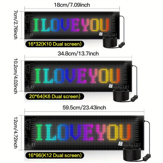 Flexible LED Scrolling Sign – APP-Controlled Programmable Display Screen for Car, Store, Indoor & Concert | USB Powered | 16×32 to 16×96 Pixels
