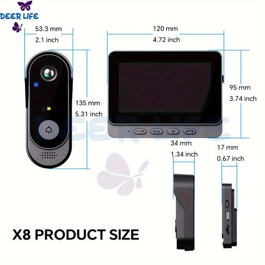 Wireless Doorbell with Monitor No WiFi No Subscription – 4.3" Screen, Two-Way Talk, Night Vision, 365-Day Standby, IP66 Waterproof, 128GB Auto Recording, No App No Monthly Fee