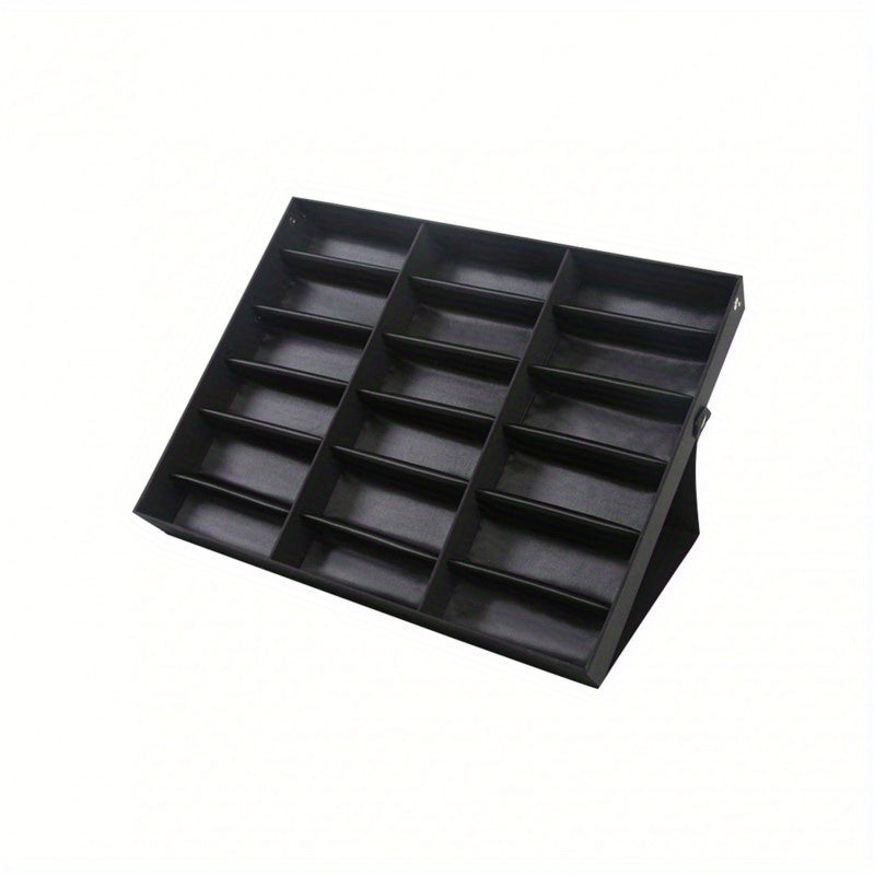 Eighteen-Grid Foldable Eyeglass Display Organizer in Black or White, Measuring 47.2 x 32 x 8 cm
