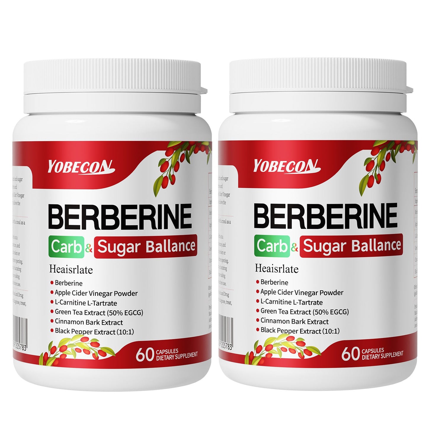 Dietary Supplement Berberine Capsules with Apple Cider Vinegar, Cinnamon and Green Tea, 60 Count