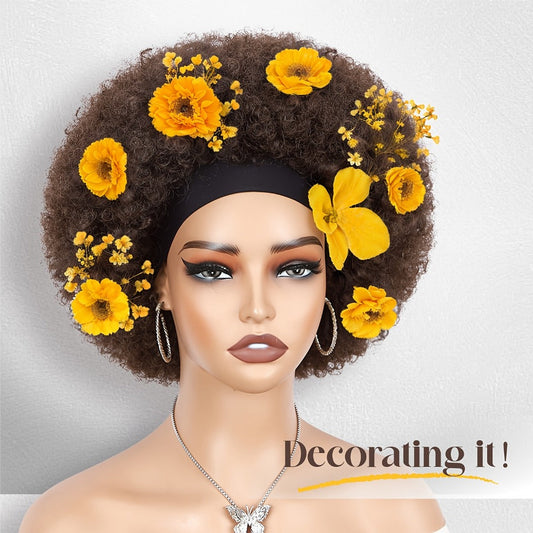 Afro Curly Headband Wig for Women Short Kinky Curly 180% Density — No Lace No Glue Synthetic Wig with Attached Headband, Heat Resistant, Colors 1B 4# Ombre Honey Blonde