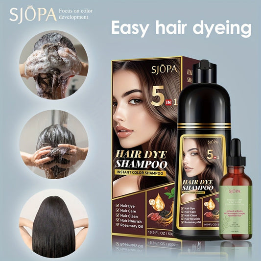 Glycerin Hair Color Shampoo Gift Set with Rosemary Oil – 5-in-1 Color & Care Formula 16.91oz, Gentle Non-Irritating Gray Coverage, 12 Shades for Men & Women