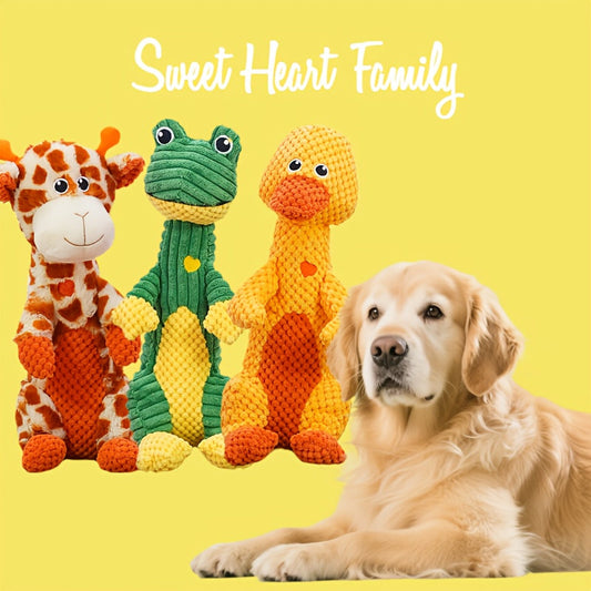 Dog Toy Squeaky Plush Deer or Frog Character for Chew, Tug, Fetch, Shake and Cuddle Play for All Breeds