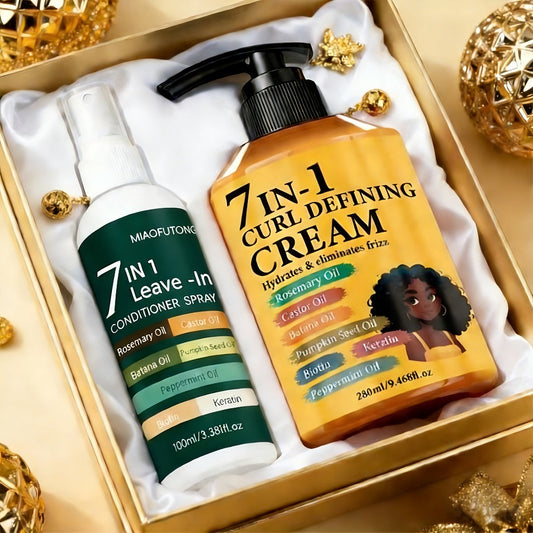 Rosemary Hair Growth Styling Cream & Leave-In Conditioner Spray Set 2pcs - 7-in-1 Formula with Castor, Batana & Pumpkin Seed Oil, Biotin & Keratin for All Hair Types | 9.47oz + 3.38oz