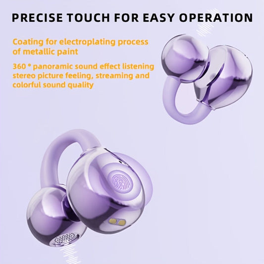 Open-Ear Clip Earphones Bluetooth 5.4 Wireless Earbuds for Glasses Wearers Small Ears Low Latency HD Calls All-Day Comfort Clip-On Open Ear Headphones Purple Black White