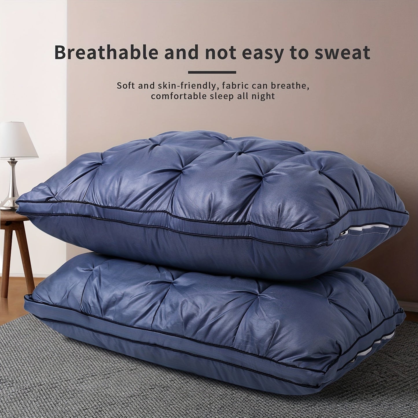 Bed Pillow Set of 2 with Quilted Woven Covers, Zippered Loft Access and Five Color Options