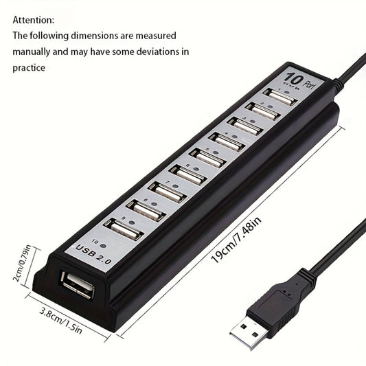 10-Port USB-A Hub with High-Speed Charging & Data Transfer – Plug and Play USB Splitter for MacBook, PC, Laptop, Desktop | 10 Device Simultaneous Connection