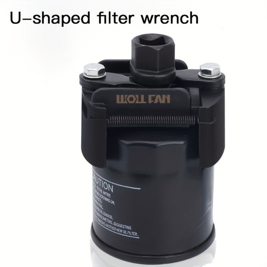 Adjustable Oil Filter Wrench 2-Jaw Reversible – Universal U-Shaped Multi-Function Stainless Steel with Hex Socket & Adjustment Knob for Engine Oil Filter Removal & Installation