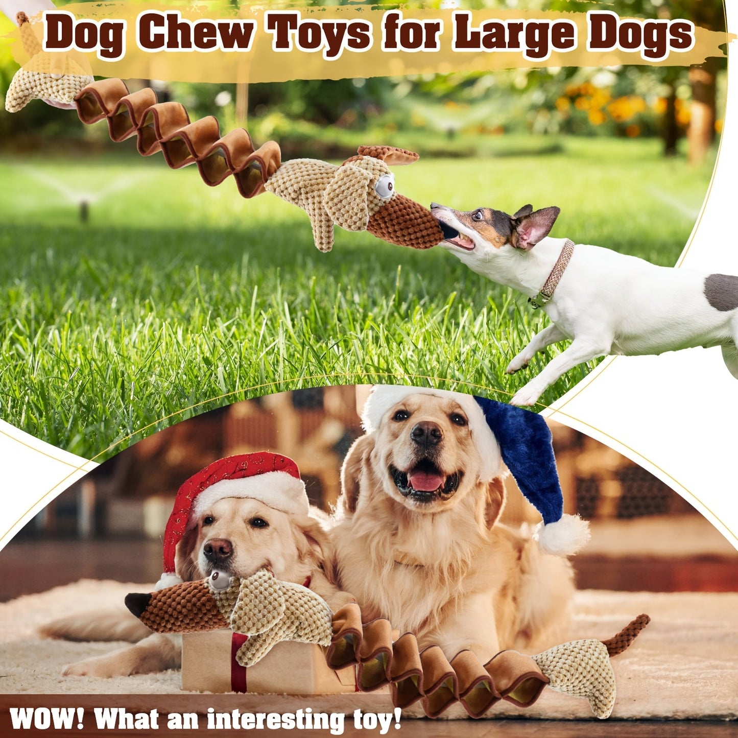 Dog Toy Stretchable Plush Tug with Built-In Squeaker, Crinkle Paper and 15.7 to 19.7-Inch Length