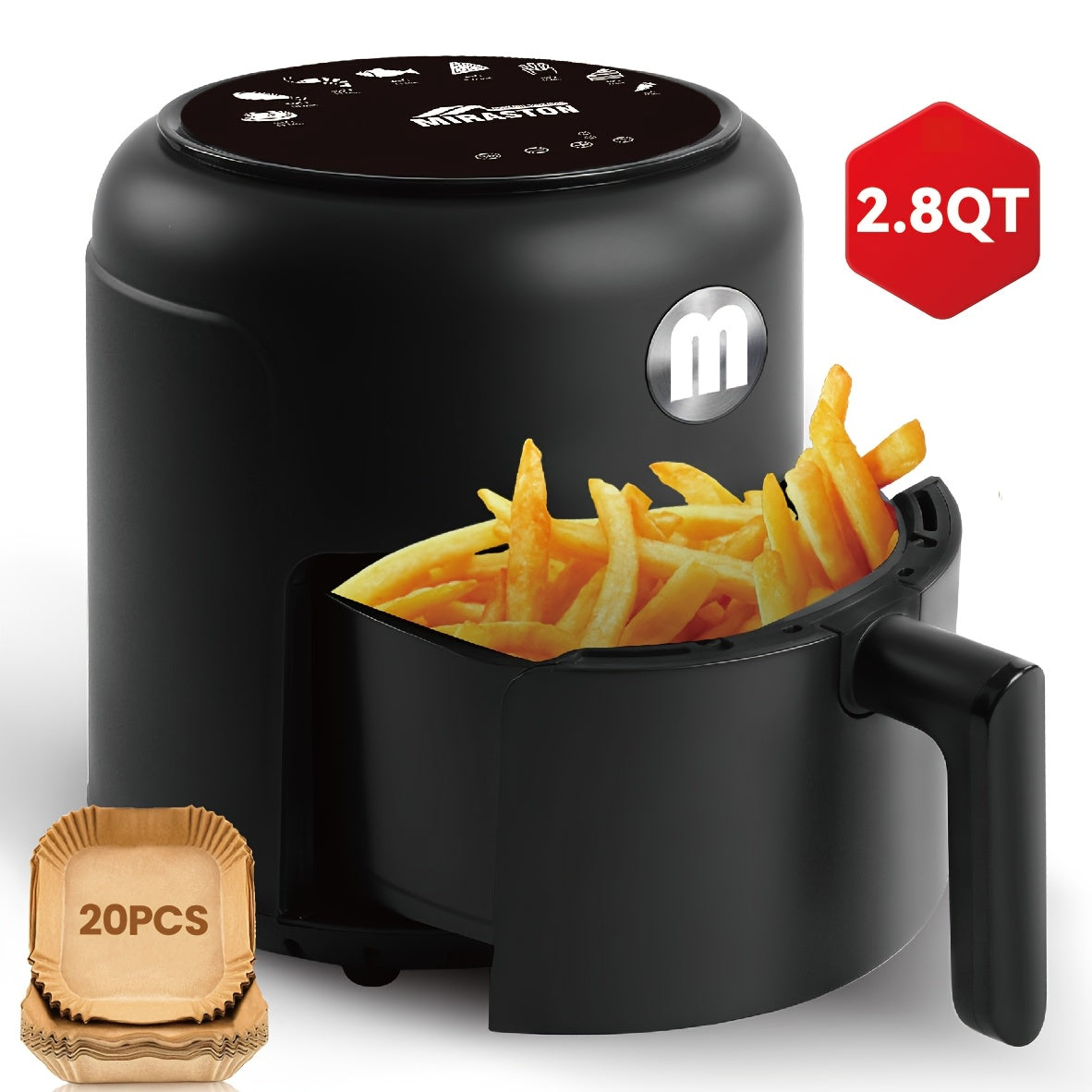 Miraston Air Fryer with Viewing Window, Eight Preset Icons and 2.8Qt or 6.5Qt Touchscreen Options