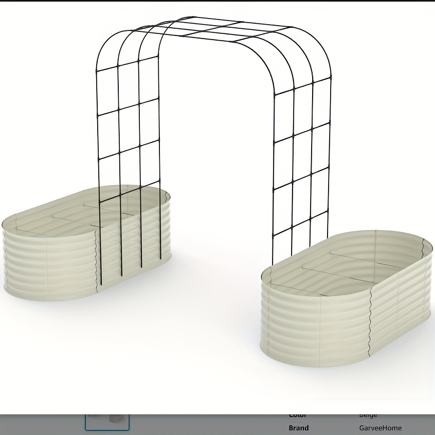 Raised Garden Bed with 90-Inch Source-Labeled Arched Trellis, Open Base and Green or Beige Panels