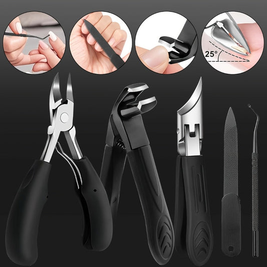 Nail Clippers Set 6 Piece Heavy Duty for Thick Toenails & Ingrown Nails – Ultra-Wide Slanted Blades Toenail Lifter Nail File Large Cutter, Ergonomic Pedicure Kit for Men Seniors