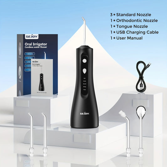 Water Flosser Electric Oral Irrigator 9 Replaceable Nozzles 350mL Tank 20-Day Battery 360° Rotatable Tip Intelligent Pressure Control Deep Teeth Gum Cleaning