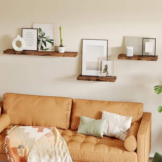 Floating Shelves for Wall 4pcs 15.8in – Wall Mounted Shelf with Invisible Bracket for Bathroom, Living Room, Bedroom, Kitchen, Office Decor | Brown, White, Black