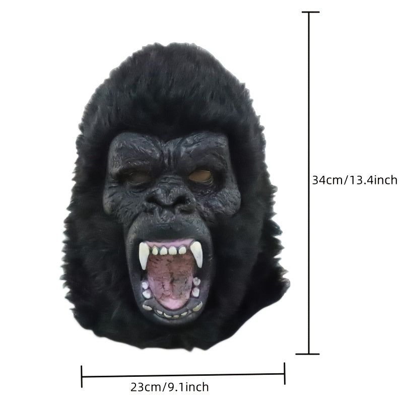 Black Gorilla Full-Head Costume Mask in Open-Eye or Eyeless Styles with Shaggy Fur and Open Mouth