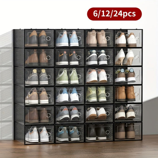 Foldable Plastic Shoe Storage Organizer with Stackable Design and Dustproof Cover detail image