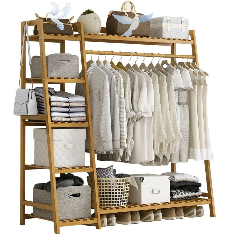 Freestanding Bamboo Clothes Rack with Storage Bag and Adjustable Shelves detail image - detail view 50
