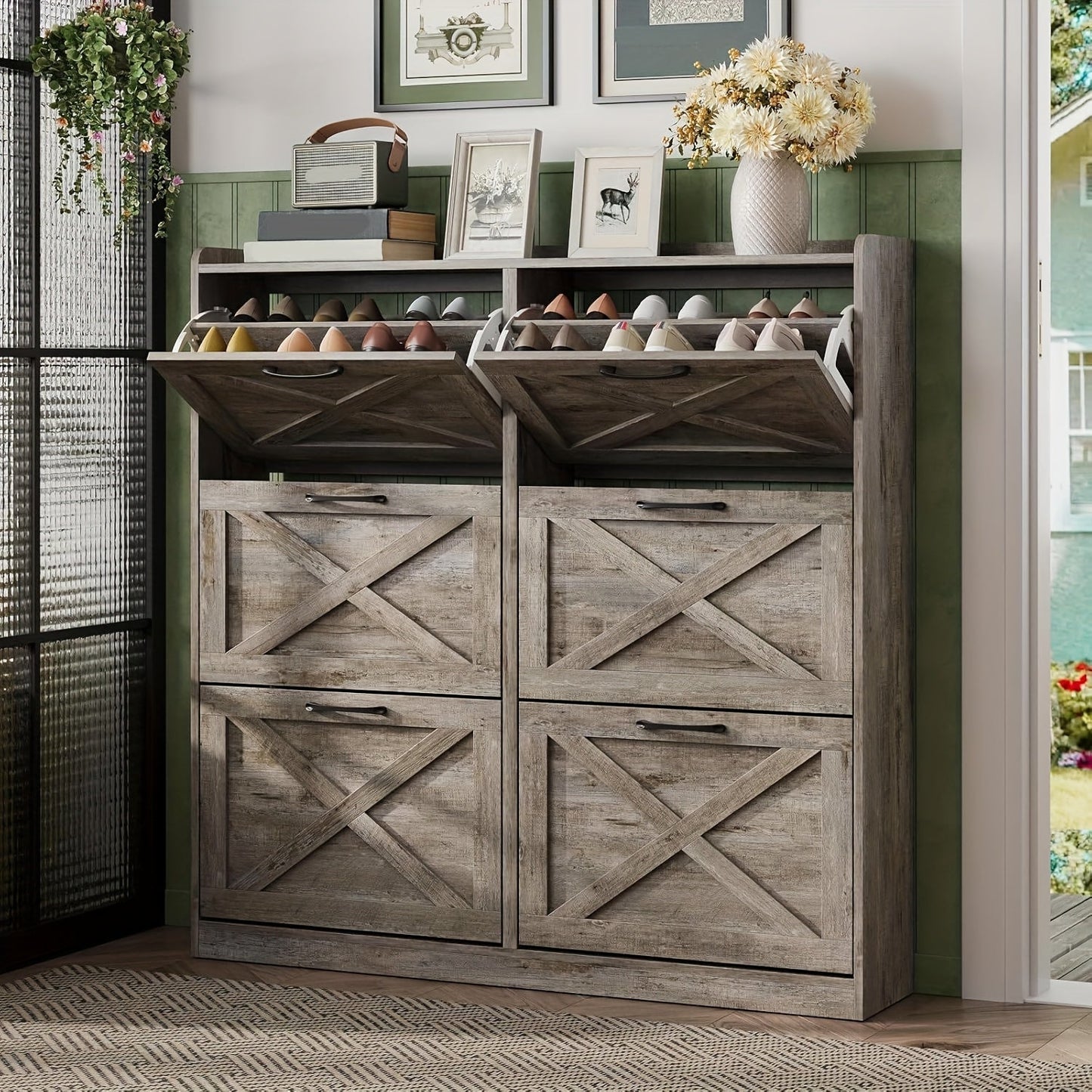 Shoe Cabinet shown in the Light Rustic Oak, 6-Drawers option