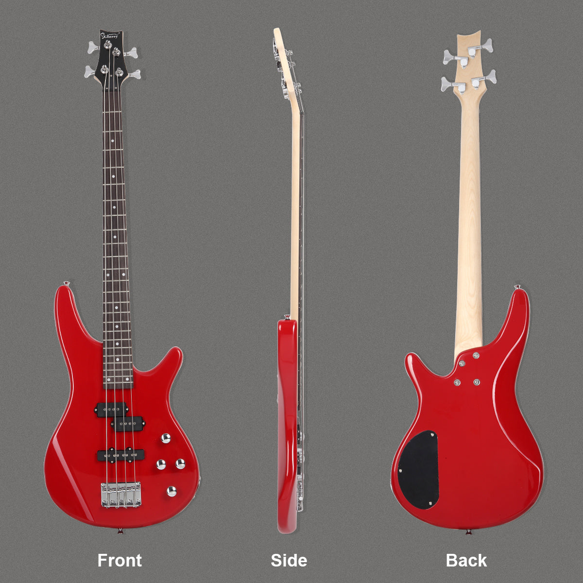 Full Size 4-String Electric Bass Guitar shown in the 【Red】 option