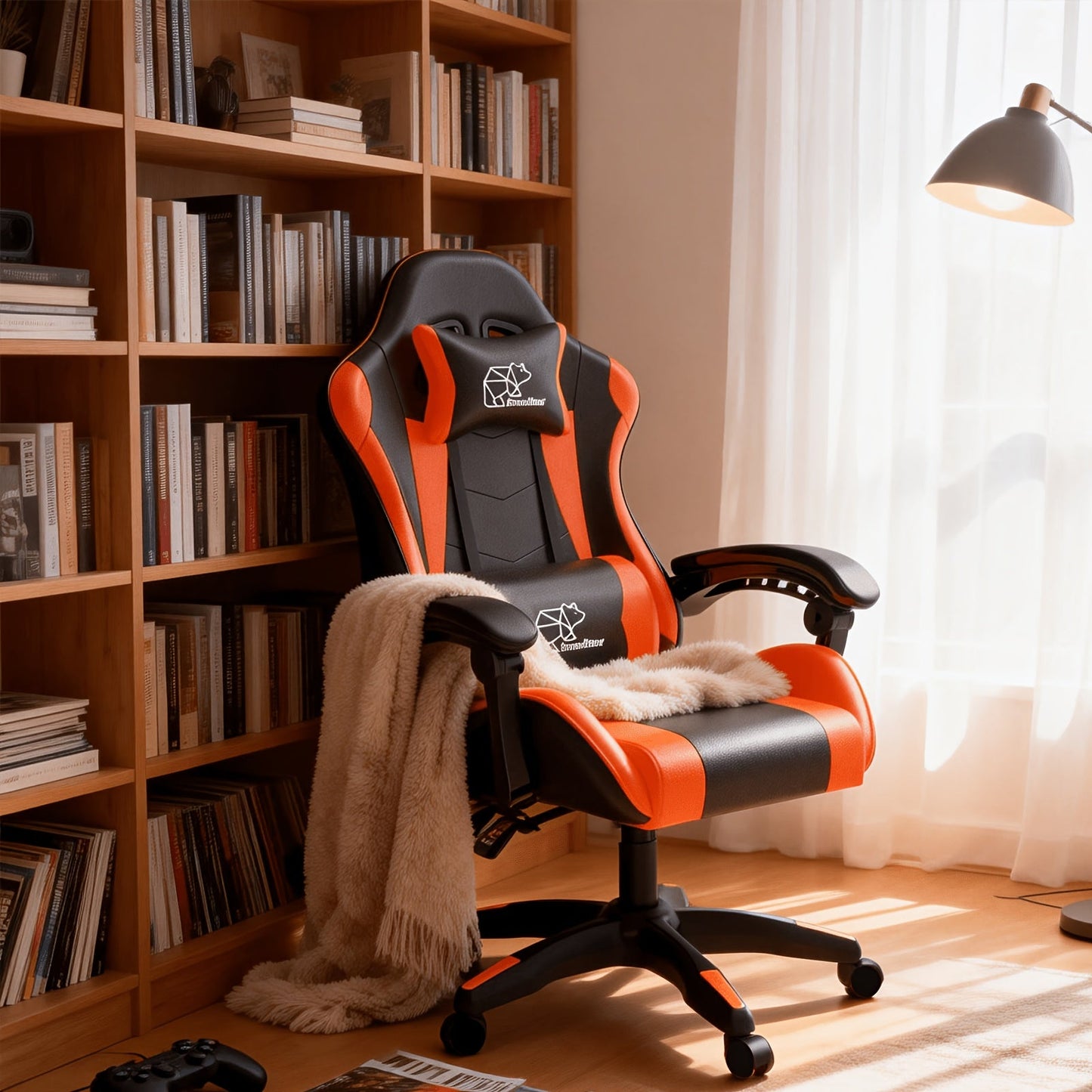 Gaming Chair shown in the No Footrest, Black and Orange option