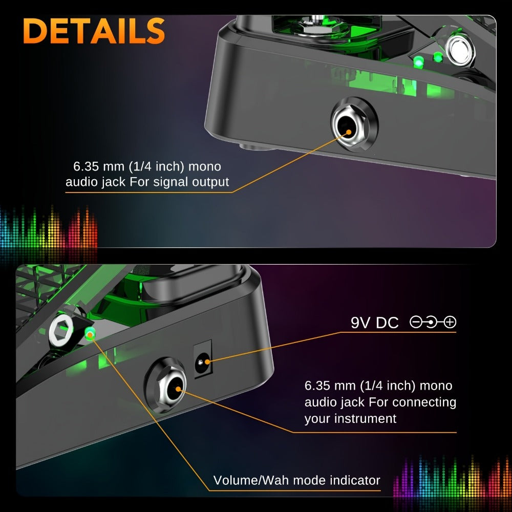 Guitar Effects Pedal, Analog, Wah, Volume for Electric Guitar Or Bass Tone Shaping detail image - detail view 7