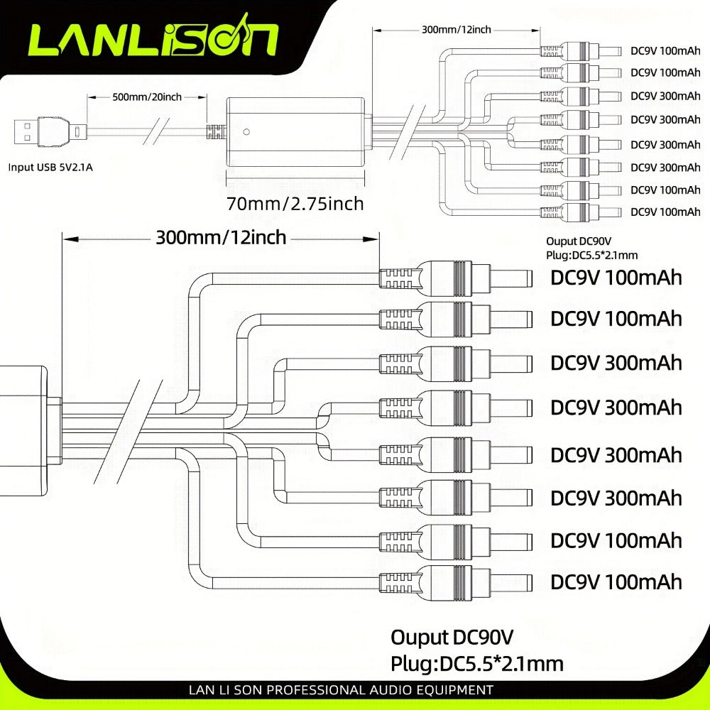 Guitar Pedal Power Supply, 36V, USB, Lanlison, 8-Port for Powering Guitar Effects Pedals detail image - detail view 11