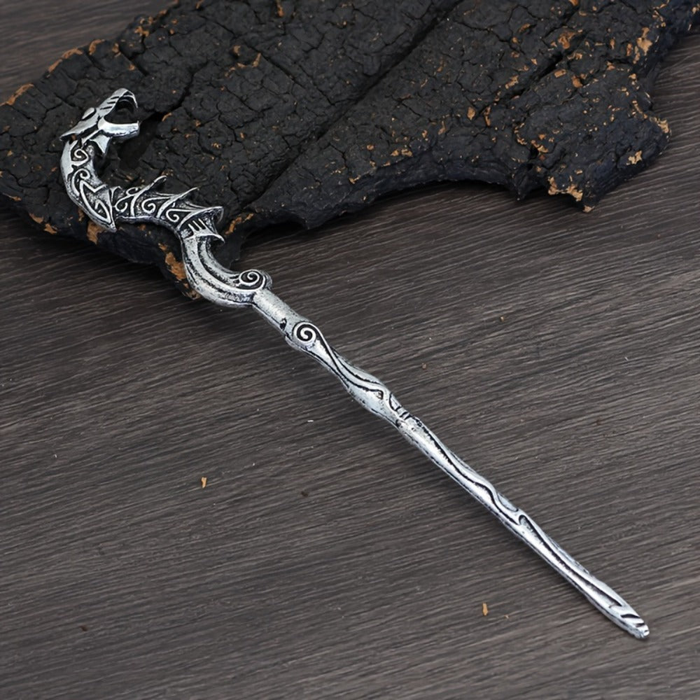 Hair Accessories - Viking Dragon Sticks for Women Set of 5 Antique Silver Metal Hairpins - product detail view 8