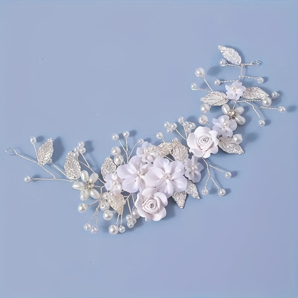 Hair Clips for Women - Pearl Floral Bridal Accessory - Artificial Pearl Leaf Wedding Headpiece - product detail view 8