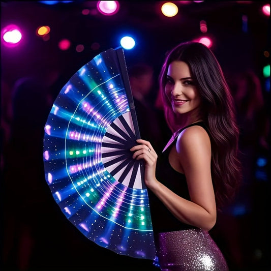 Hand Fan - Glow 13-Inch Blue Neon Glow - Water-Resistant, Extremely Bright, Perfect - product detail view 2