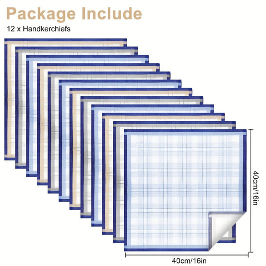 Handkerchiefs - Men's Cotton 12 Pack Soft Plaid Hankies Pocket Squares for Daily Use - product detail view 2