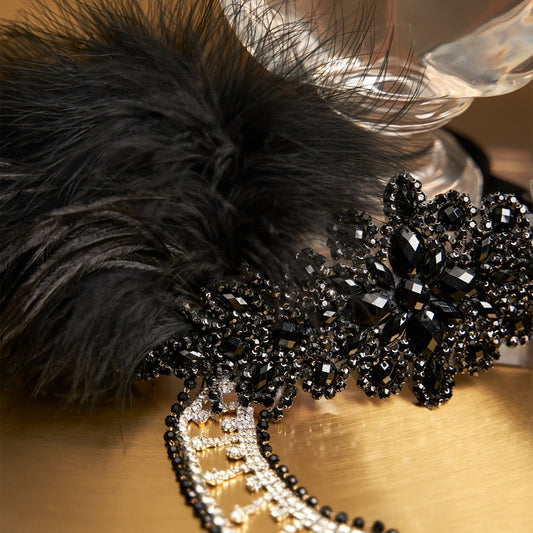 Headband for Women - 1920s Flapper for - Feather Headpiece with Chain - Roaring 20s Great - product detail view 2