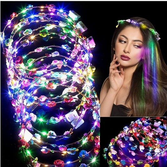 Headband for Women - LED Flower Crown Headdress Bulk Pack Glow in the Dark Light Up Floral - product detail view 2