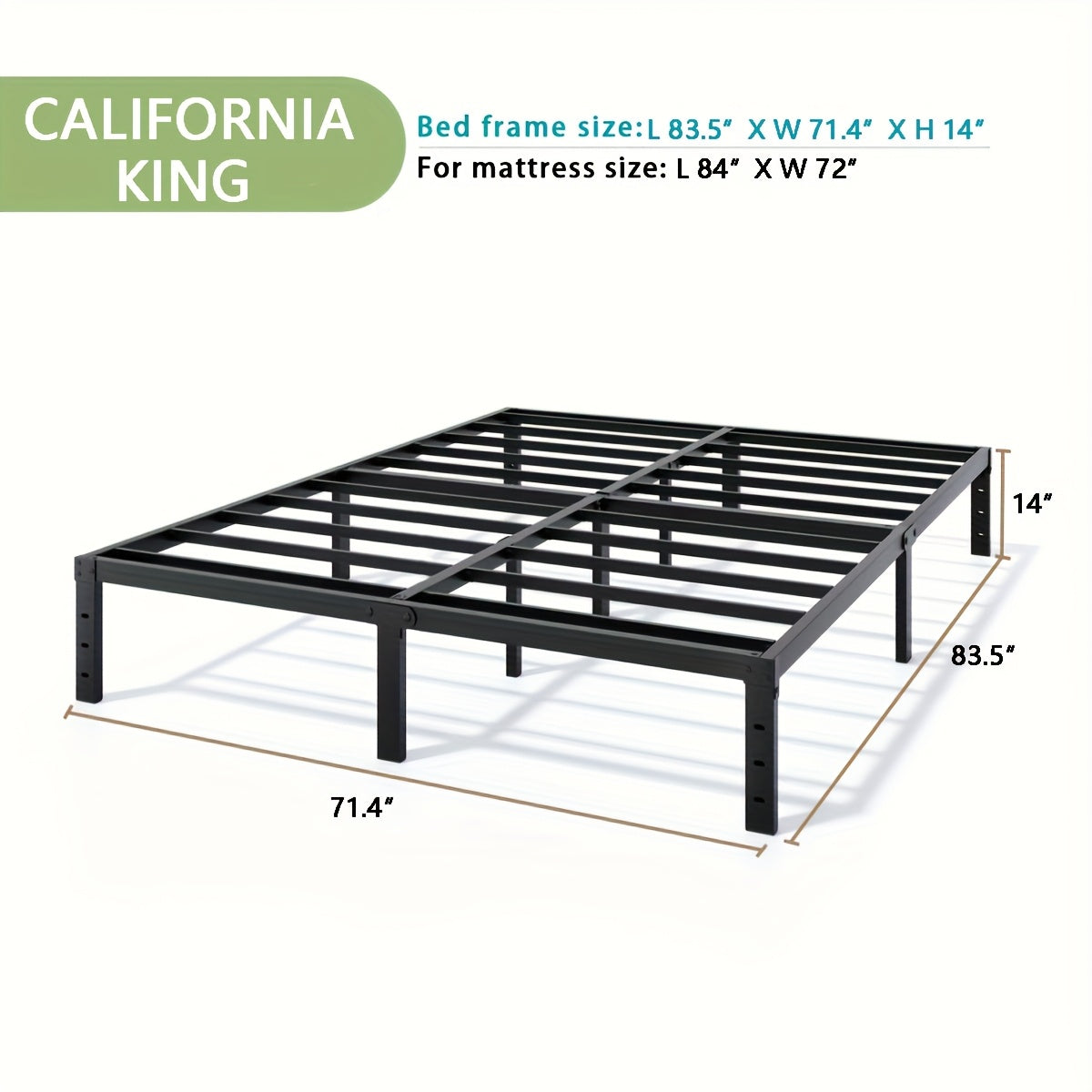 Bed Frame shown in the California King, 14inch option
