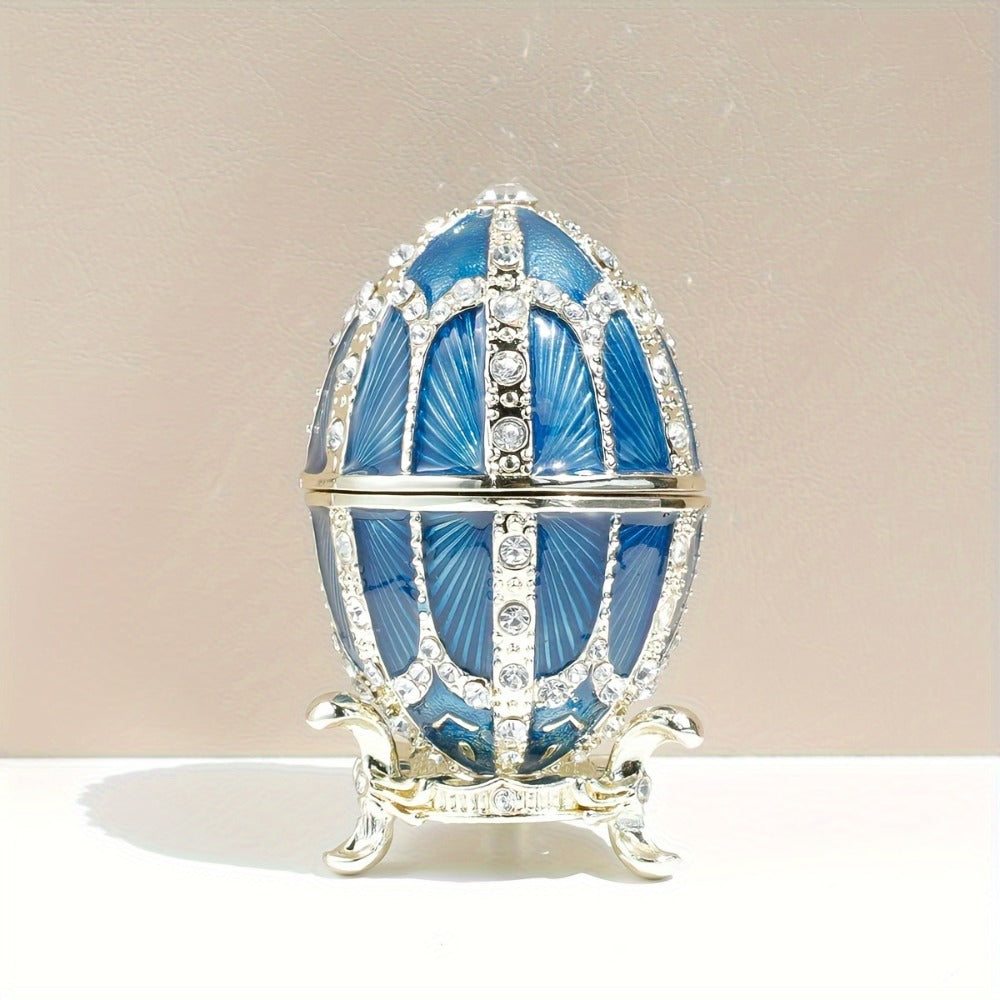 Jewelry Box - Faberge-Style Enamel Magnetic Closure Metal Trinket Organizer for - product detail view 6