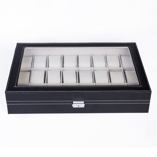 Jewelry Box - Watch 24 Slot Leather Top-Opening Display Case with 24 Compartments, Large - product detail view 2