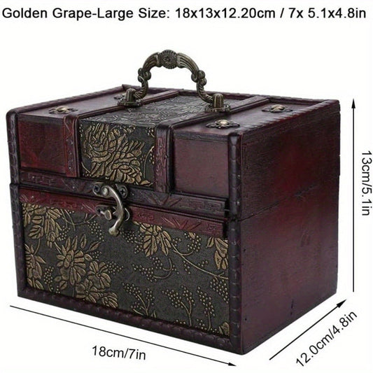Jewelry Box - Wooden Treasure Chest Vintage Decorative Storage Trunk with Lock, 4 Styles - product detail view 2