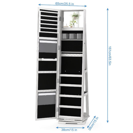 Jewelry Cabinet - 360 Rotating with Full Length Mirror Large Standing Armoire, Velvet - product detail view 2