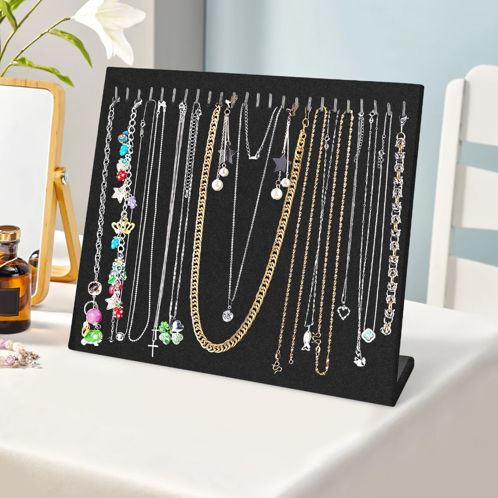 Jewelry Display Stand - Necklace 24 Hook Velvet Organizer Rack L-Shaped Countertop Holder for - product detail view 7